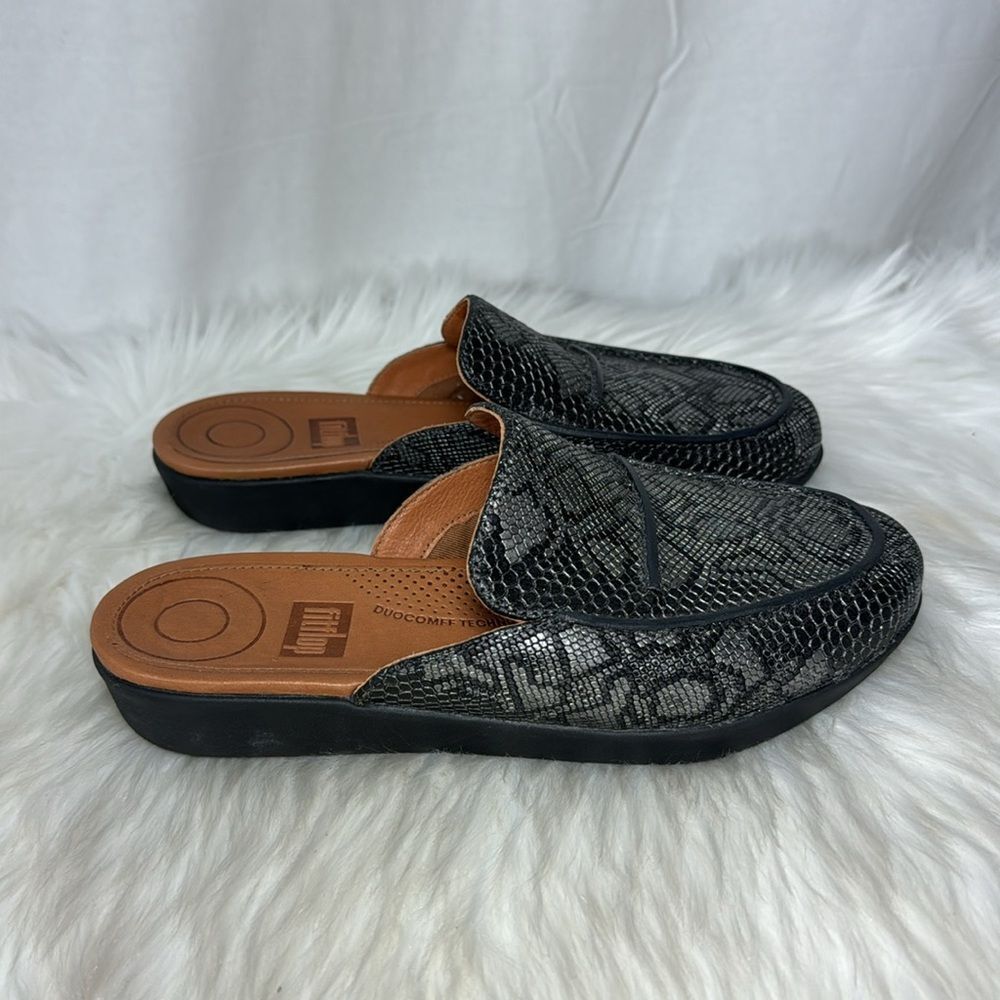 Fitflop Serene Black/Grey Python Print Leather Mu… - image 5